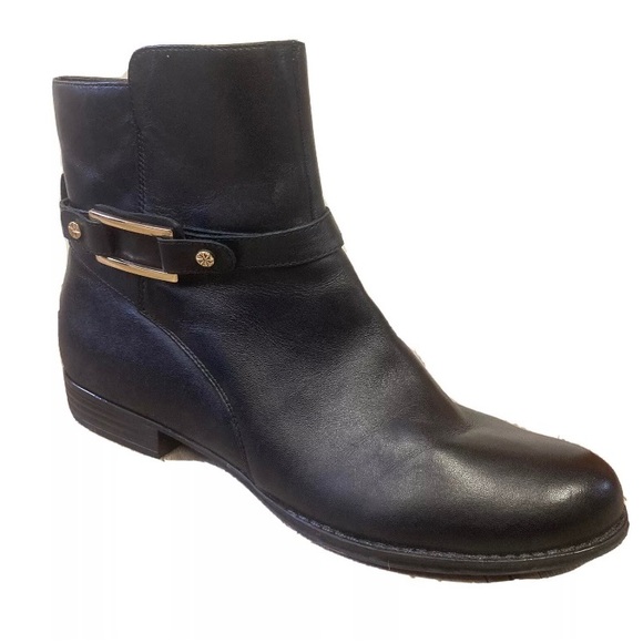 Isaac Mizrahi Tinker Women's Sz 8.5 Black Leather Gold Buckle /Studs Ankle Boot - Picture 2 of 11